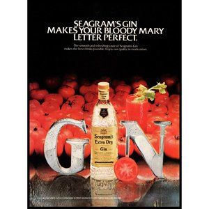 1982 Seagram's Extra Dry Gin Bloody Mary Vintage Print Ad Tomatoes Wall Art